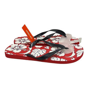 Joe Fresh Flip Flop Sandals Mens Size 9 Red Floral Beach Shoes Summer Casual